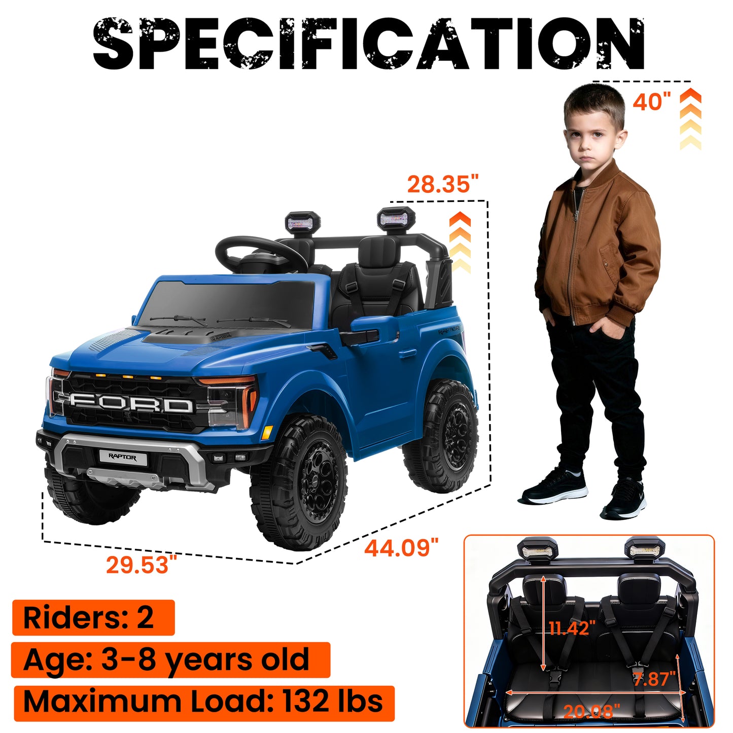 24V Ride On Toys for Big Kids 2 Seater, Ford F150 Electric Car for Kids, Battery Powered Kids Ride On Car to Drive, Toddler Car with Bluetooth LED Light for Boys Girls 3-8