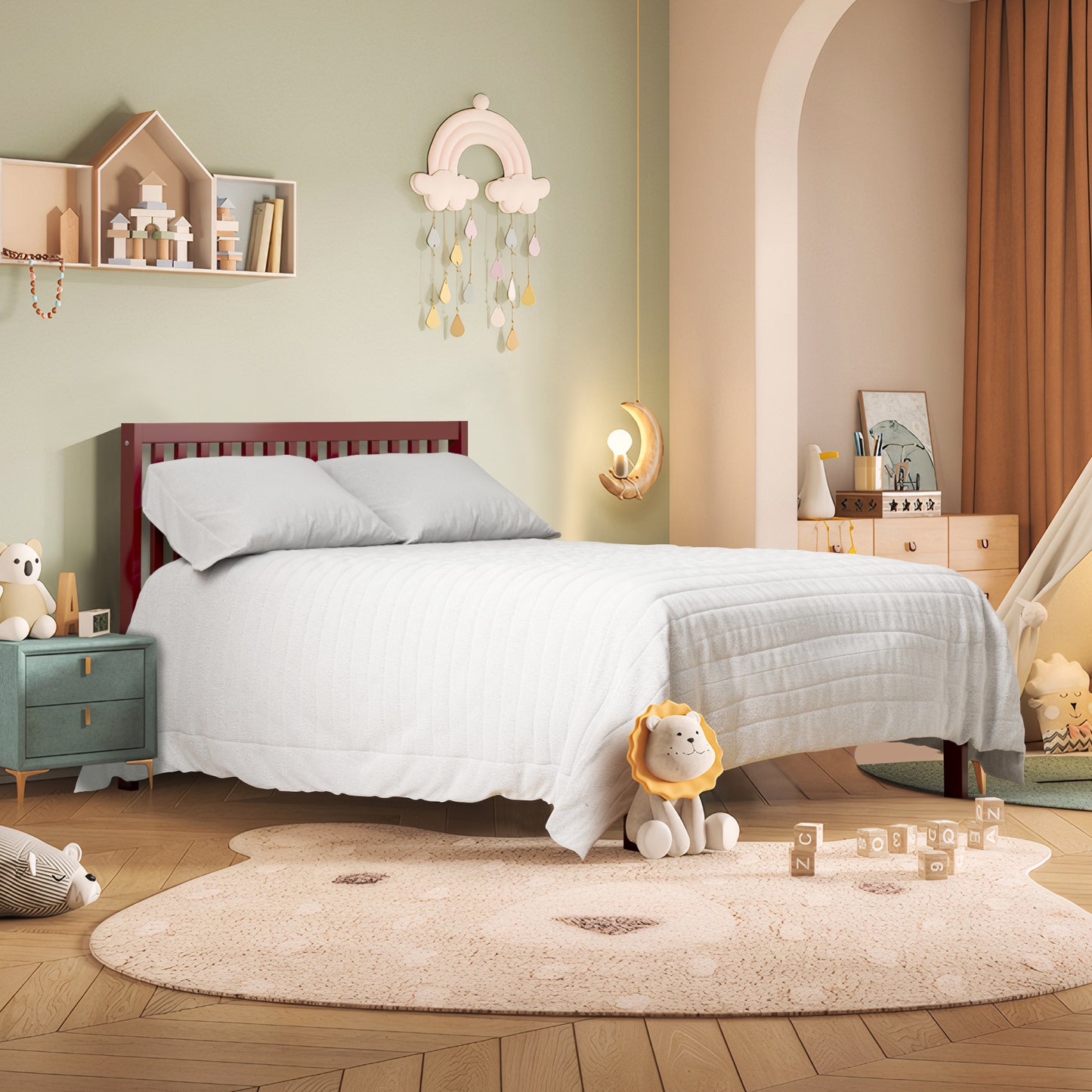 5-In-1 Convertible Crib, New Zealand Pinewood Baby Bed,Baby Crib With 3 Height Adjustment, Non-Toxic Finish, Easy to Assemble
