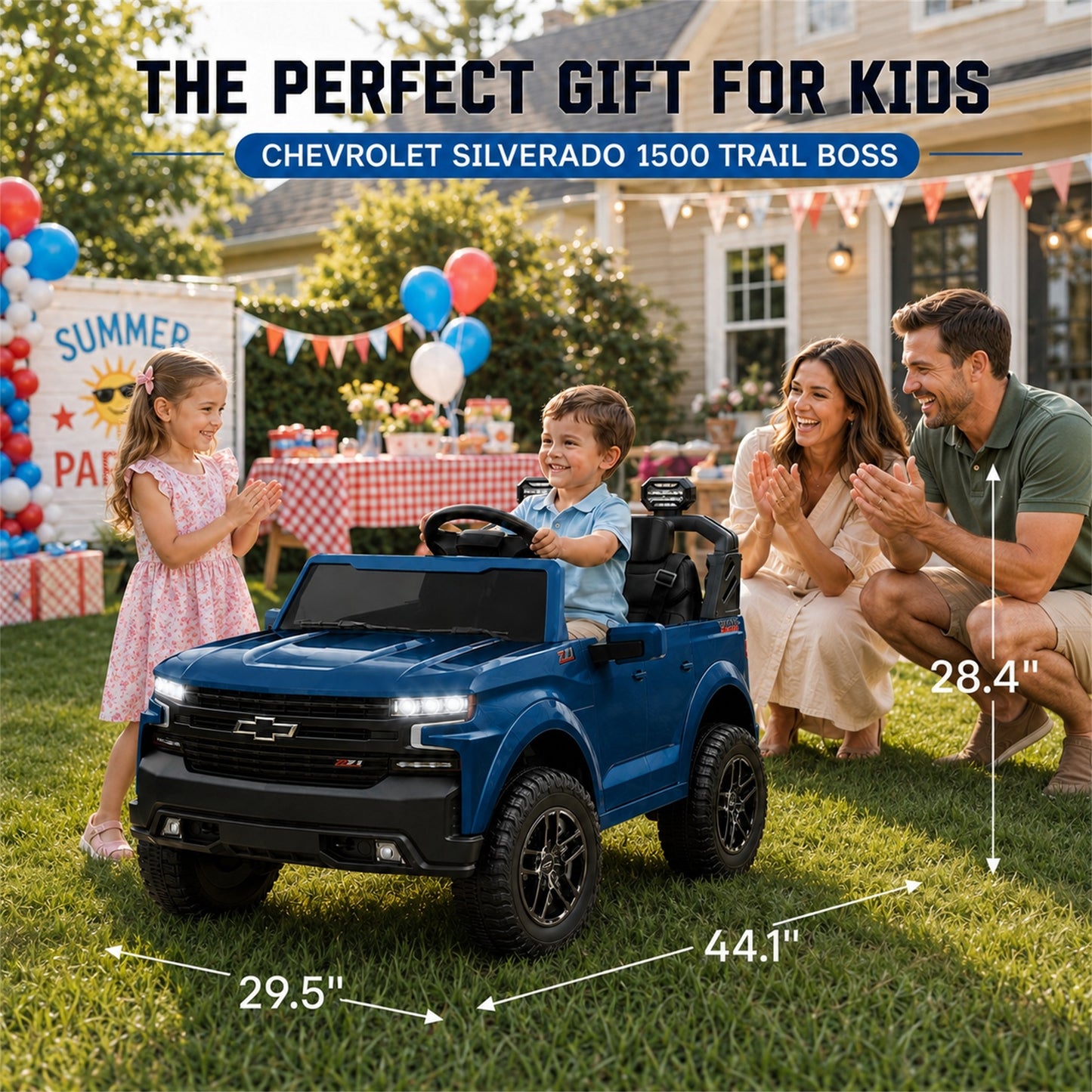 Conchico Licensed Chevrolet Silverado 24V Kids Ride On Truck, Chevy 2 Seater Battery Powered Ride On Car with Parent Remote Control, Music, Durable Wheels, Blue