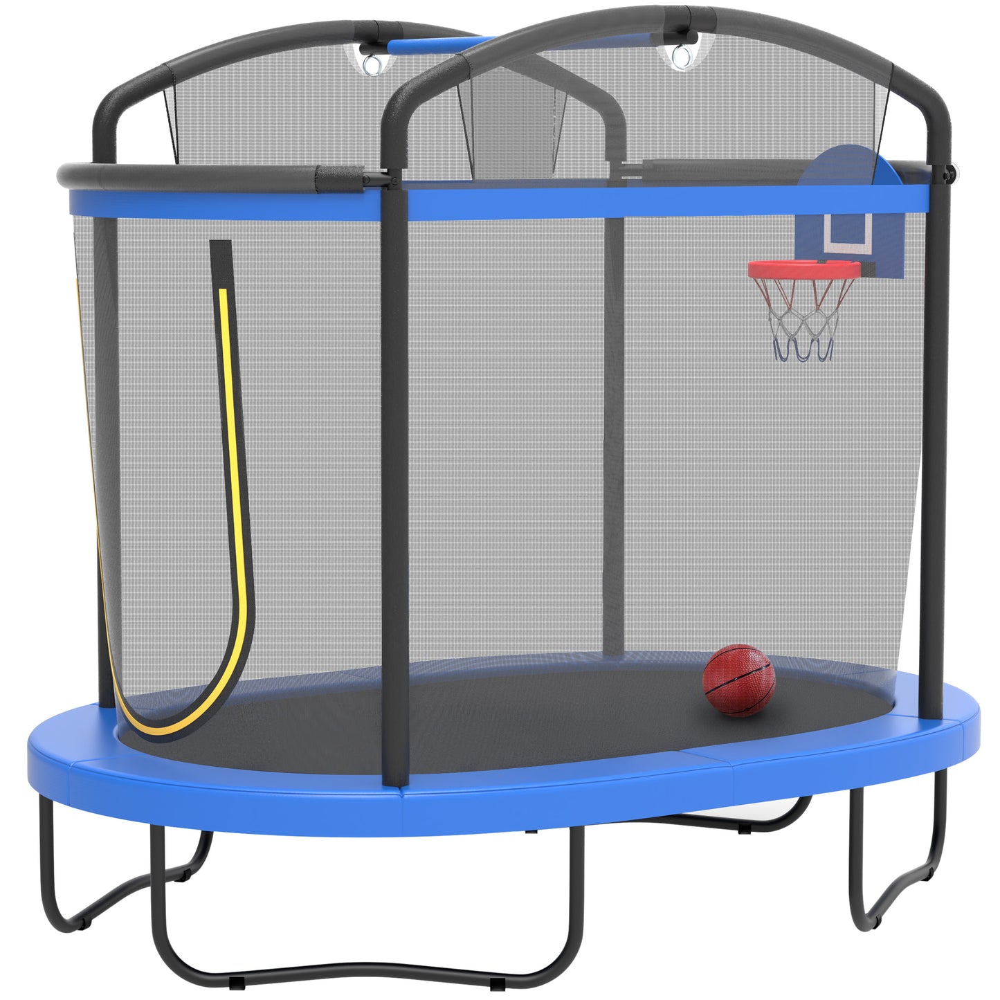72" Toddler Trampoline with Safety Enclosure Net, Conchico Oval Indoor Kids Trampoline with Gym Bar, Basketball Hoop, Mini Trampoline for Kids, Small Trampoline with Net, Green