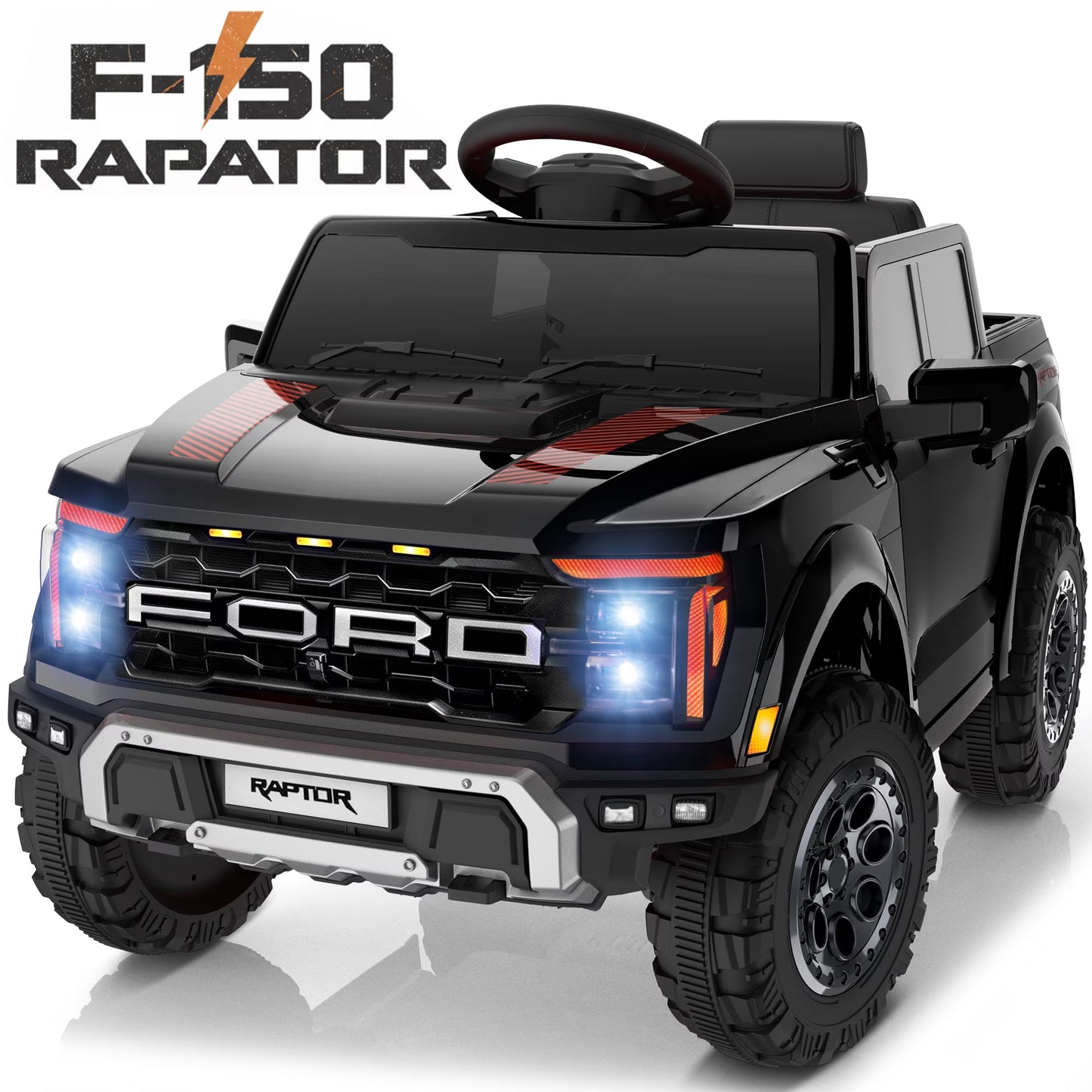 Conchico 12V Licensed Ford F150 Raptor Powered Ride-On Cars Toys with Remote & Durable Wheels for Kids