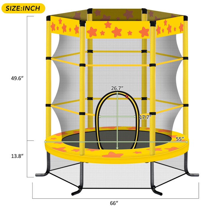 Conchico Trampolines for Kids, 55"Round Trampolines with Safety Enclosure Net, 4.5FT Outdoor Indoor Small Trampoline, Baby Trampoline Toys, Gifts for Children Boy Girl, Yellow