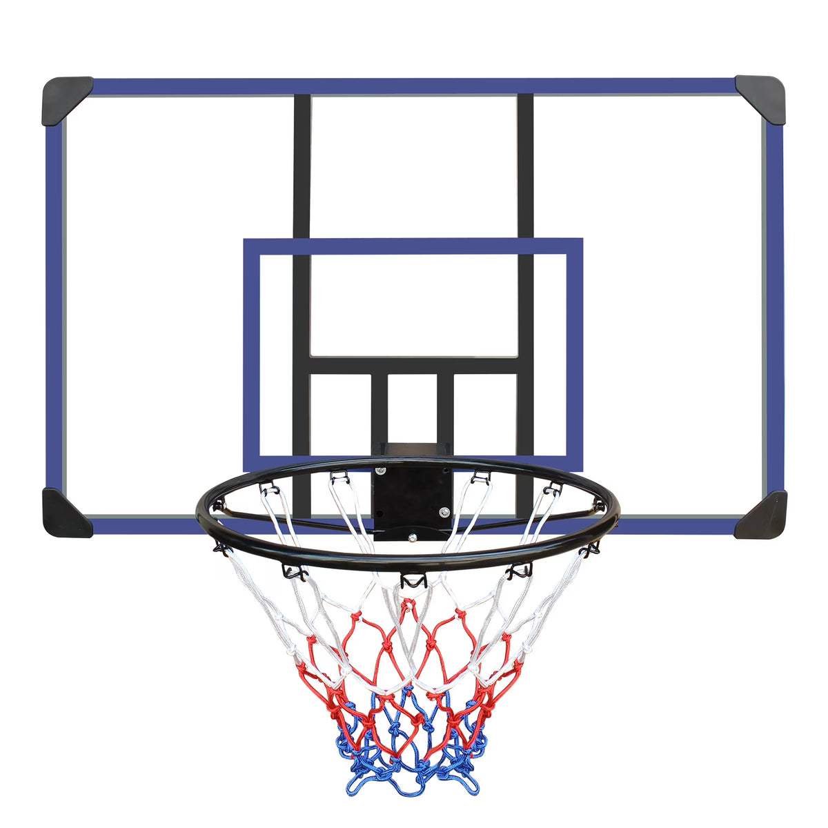 Wall-Mounted Basketball Hoop, Folding Basketball Hoop with Shatterproof Backboard, 45 x 29 Inches, Durable Basketball Hoop with All-Weather Mesh for Indoor Outdoor Use, Black+Blue
