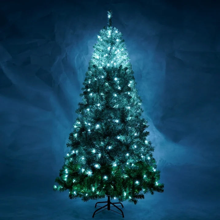 Conchico Pre-lit Artificial Christmas Trees, 7.6FT Lighted Green Xmas Tree W/ Lights, DIY Decor Trees with Remote Control for 8 Llight Modes, Indoor Home Room Shop Holiday Decor, 1200 Tips