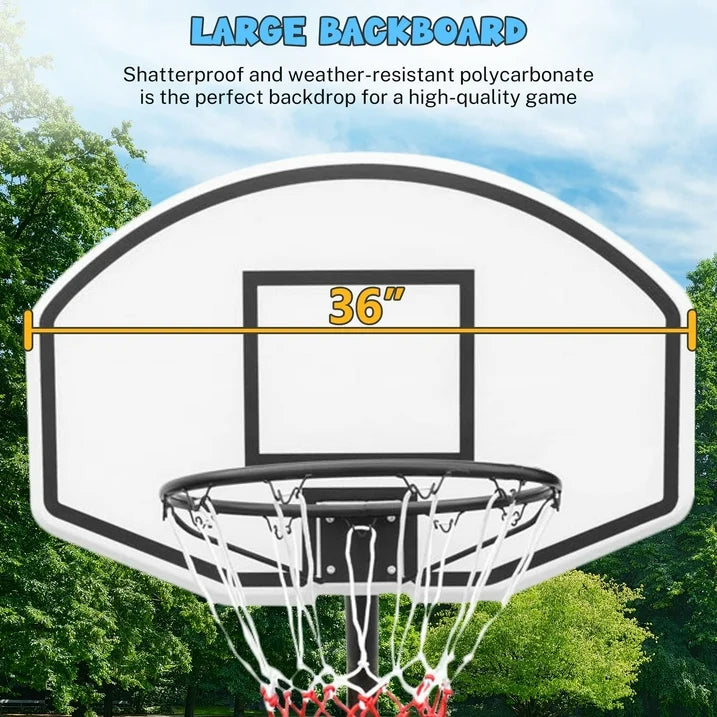 Conchico Poolside Basketball Hoop with Wheels, Portable Kids 3FT-4FT Height-Adjustable Basketball System with 2 Wheels, Nylon Net, Adjusts from 70.5in to 82.3in