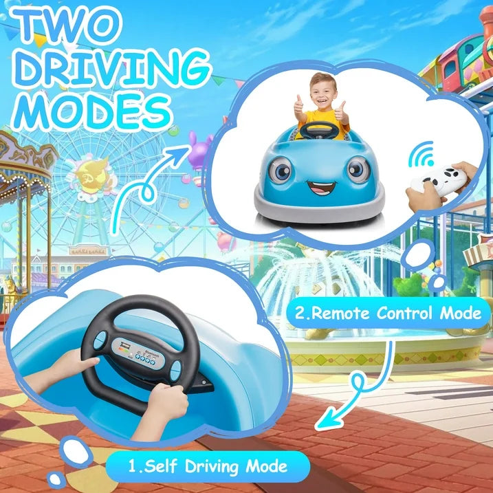 Conchico 12V Powered Ride on Car, 3 IN 1 Kids Toddler Electric Bumper Car/ Rocking Horse / Push Car with Remote Control, Colorful Lighting, Detachable Dining Tray, Blue