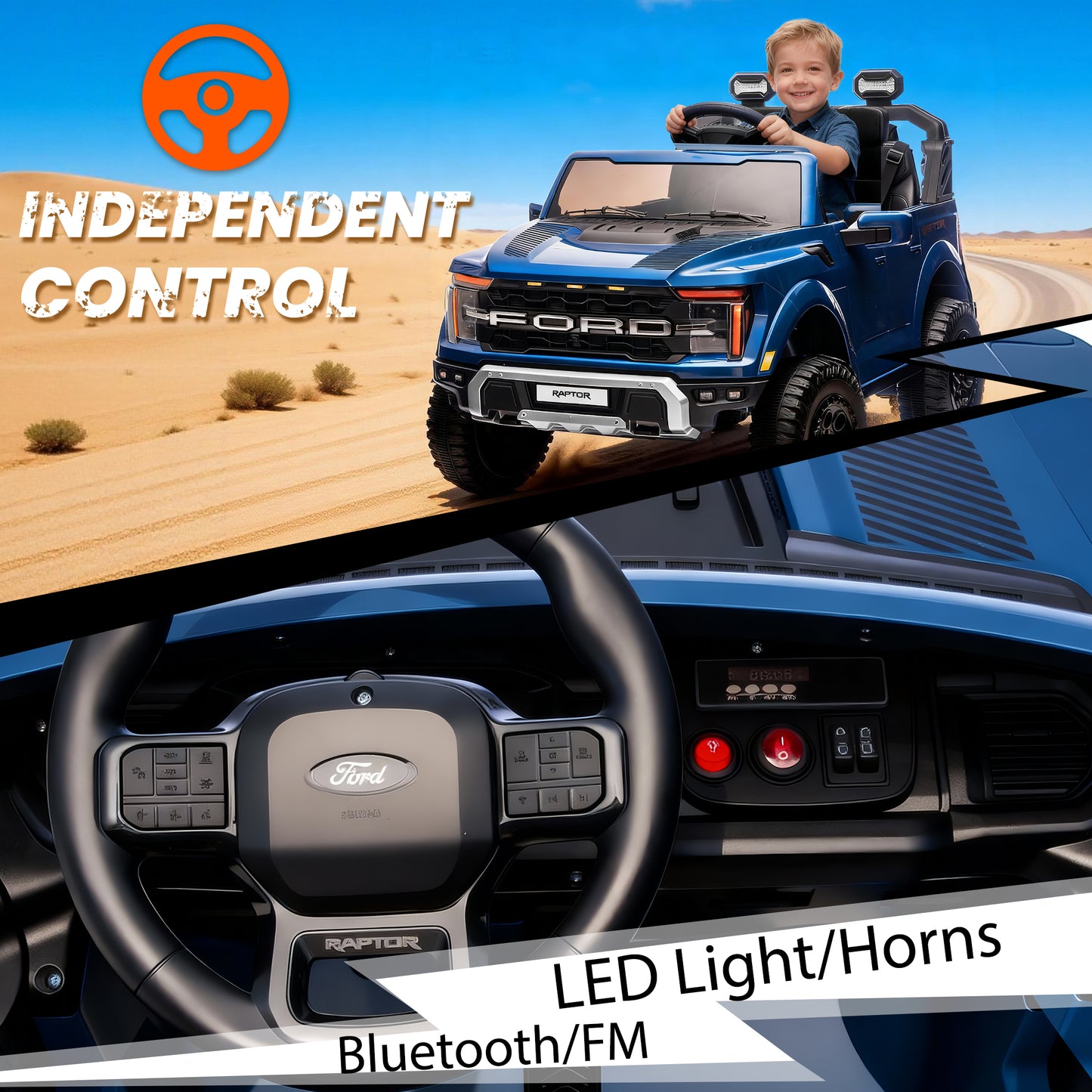 24V Ride On Toys for Big Kids 2 Seater, Ford F150 Electric Car for Kids, Battery Powered Kids Ride On Car to Drive, Toddler Car with Bluetooth LED Light for Boys Girls 3-8