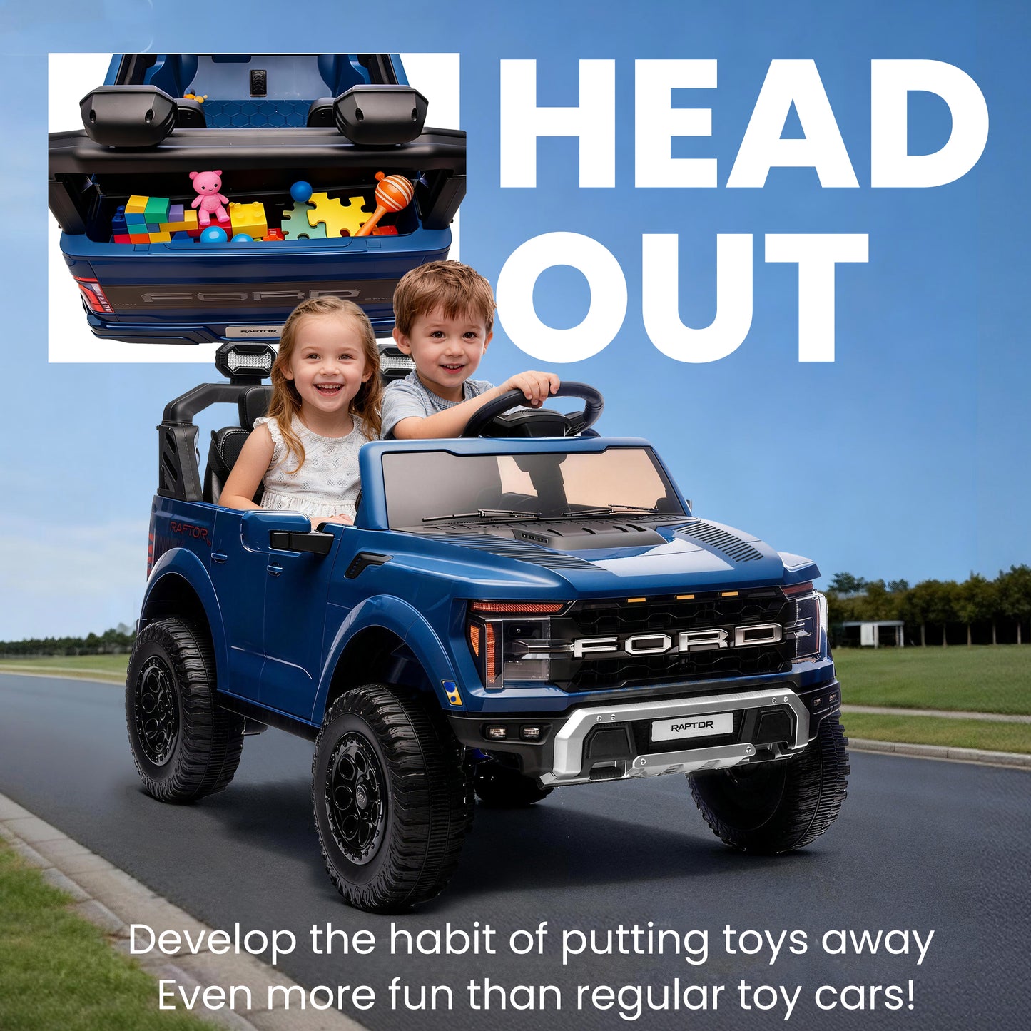 24V Ride On Toys for Big Kids 2 Seater, Ford F150 Electric Car for Kids, Battery Powered Kids Ride On Car to Drive, Toddler Car with Bluetooth LED Light for Boys Girls 3-8