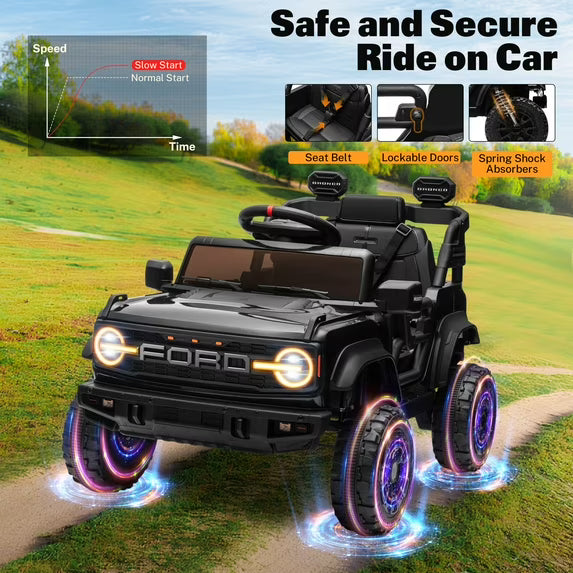 Conchico 12V Licensed Ford Bronco Powered Ride-On Cars with Remote Control, Ride on Toys with Music & Seatbelt, Electric Car for Kids