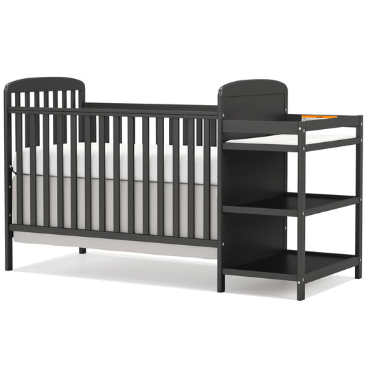 CASEMIOL Baby Crib with Changing Table 3 in 1, New Zealand Pinewood Cribs Convertible to Toddler Daybed Bed, Non-Toxic Finish, Easy to Assemble