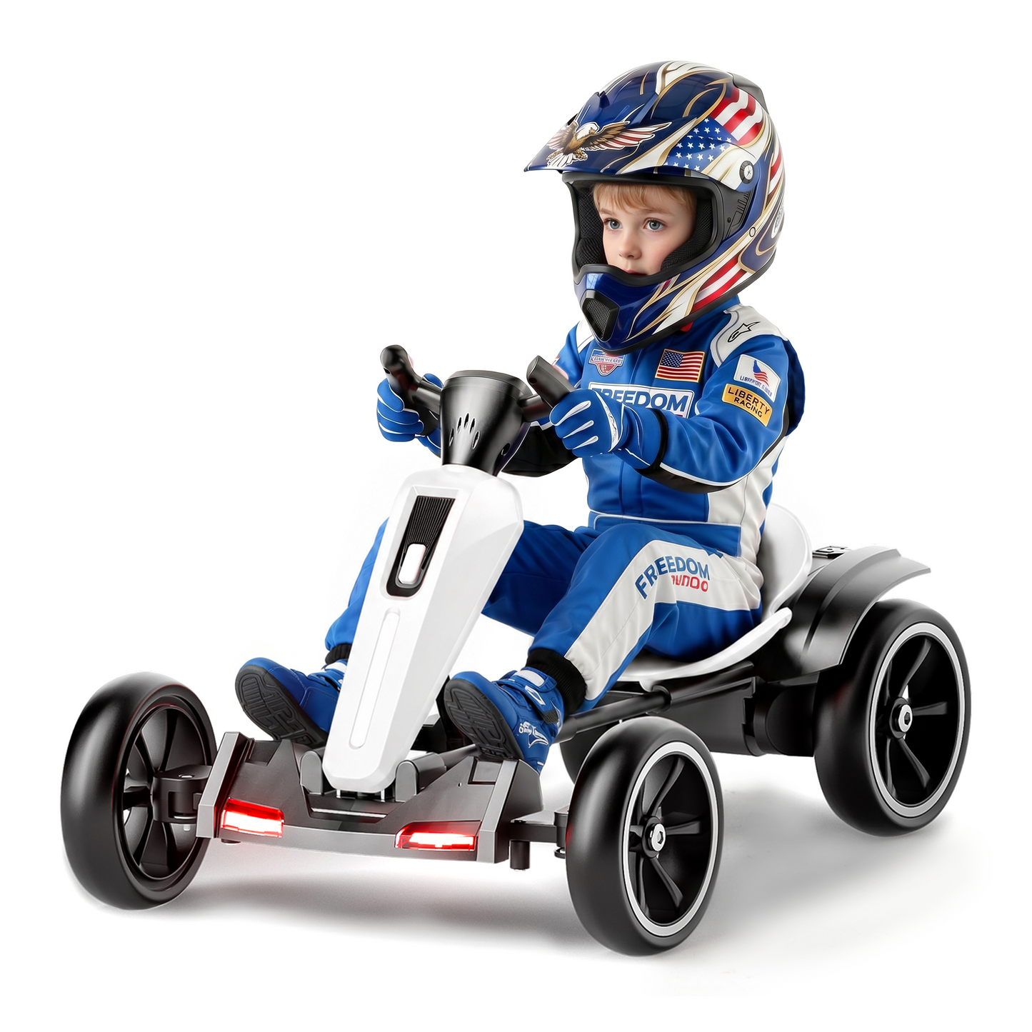Conchico 12V Kids Ride On Toy Car, Foldable Electric Go Kart for Kids, Go Cart with Adjustable Seat for Toddlers 3-6 Years Old