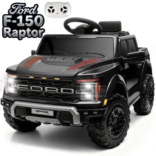 CASEMIOL 12V Ford F150 Raptor Kids Ride On Truck, Electric Car with Remote Control, Bluetooth Music, Suspension Wheels, Ride On Toys for Boys & Girls Ages 3-5, Gift for Kids, Black