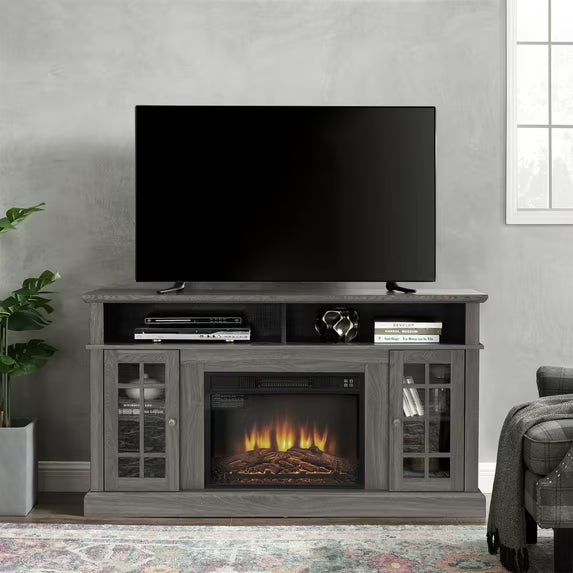 Fireplace TV Stand for 65 Inch TV, TV Stands for the Living Room, Entertainment Center with Cabinet and Shelves Storage Space
