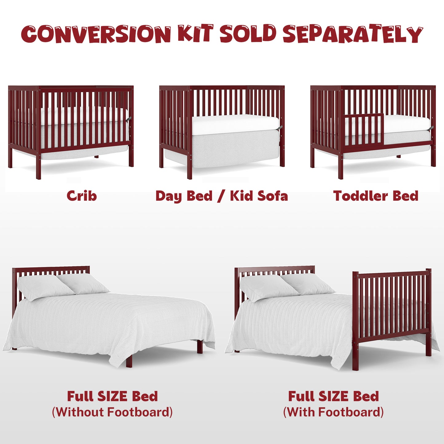 5-In-1 Convertible Crib, New Zealand Pinewood Baby Bed,Baby Crib With 3 Height Adjustment, Non-Toxic Finish, Easy to Assemble