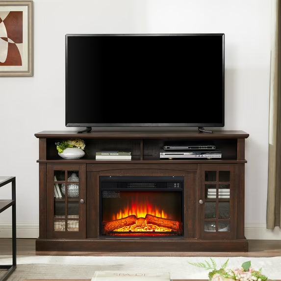 Fireplace TV Stand for 65 Inch TV, TV Stands for the Living Room, Entertainment Center with Cabinet and Shelves Storage Space