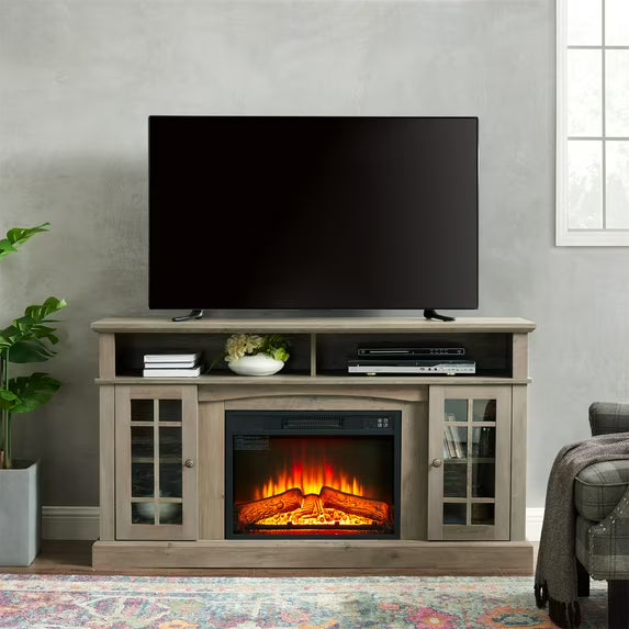 Fireplace TV Stand for 65 Inch TV, TV Stands for the Living Room, Entertainment Center with Cabinet and Shelves Storage Space