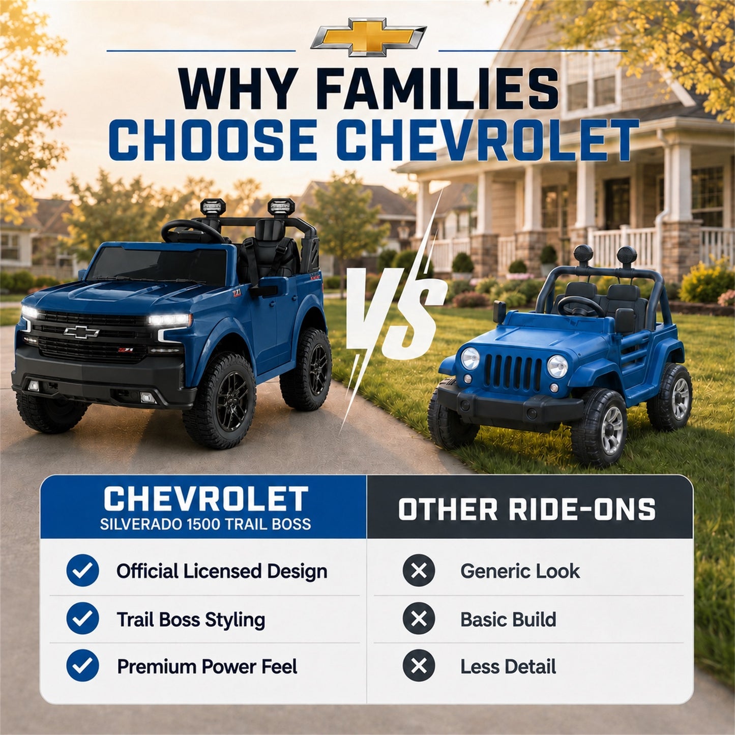 Conchico Licensed Chevrolet Silverado 24V Kids Ride On Truck, Chevy 2 Seater Battery Powered Ride On Car with Parent Remote Control, Music, Durable Wheels, Blue