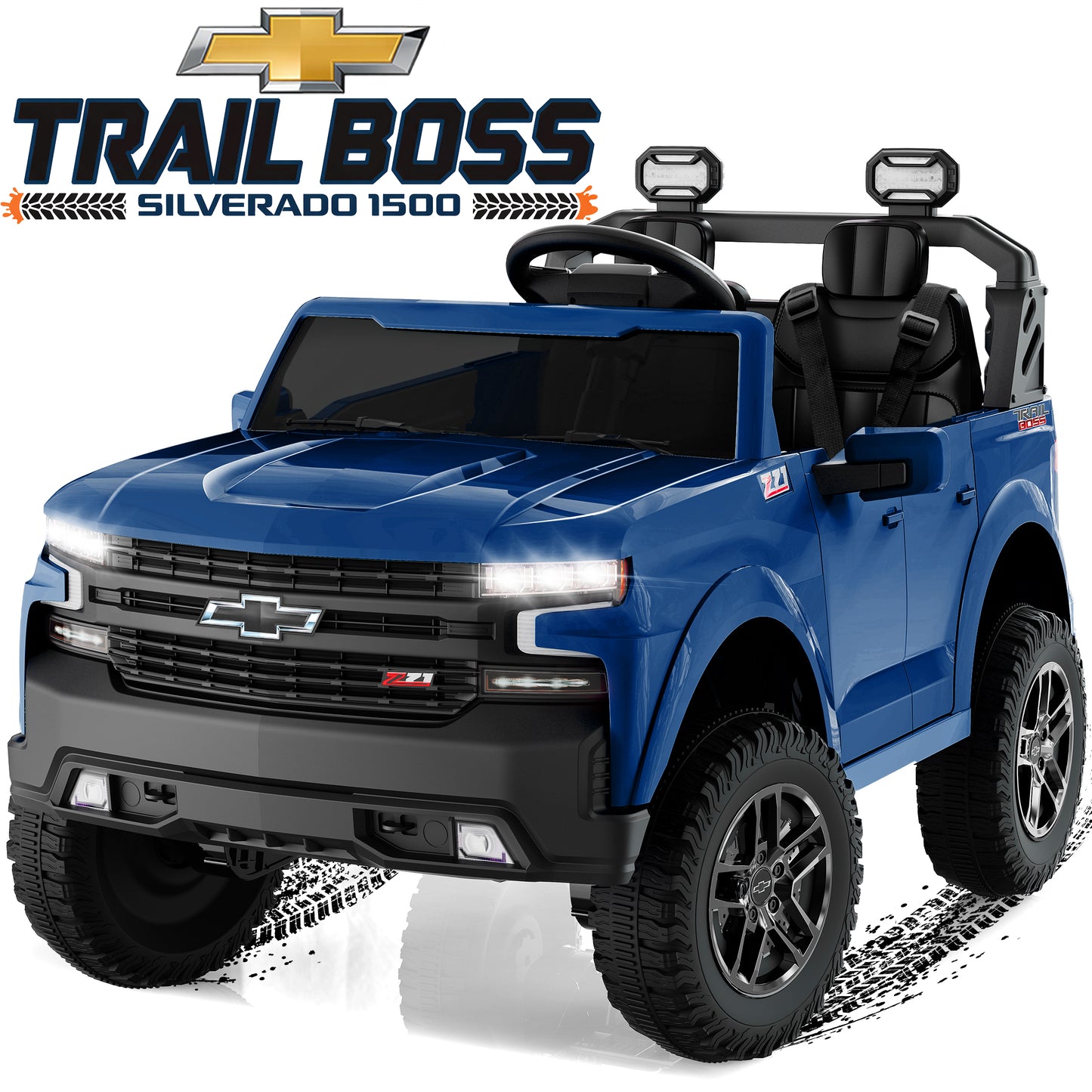 Conchico 24V Ride on Cars 2 Seater, Licensed Chevrolet Silverado Powered Ride on Truck Toys with Remote Control, 4 Wheels Suspension, Electric Car for Kids with Music for Girls Boys 3-8