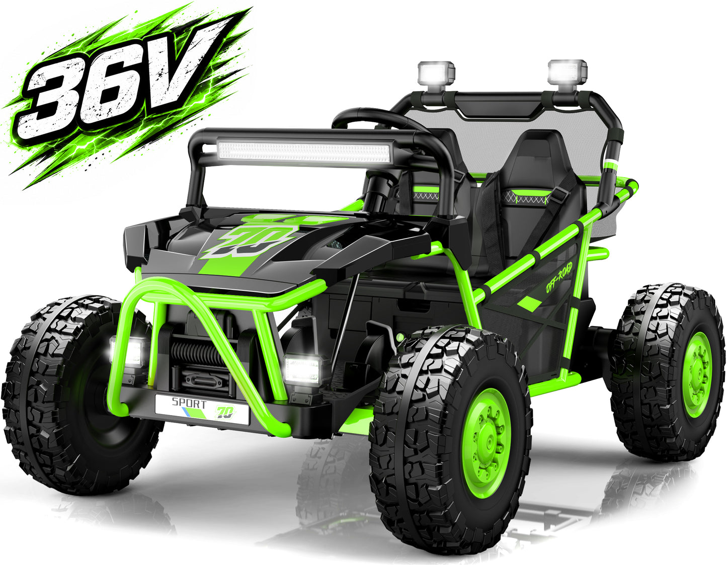 Conchico 36V Kids Ride on Toys, 2 Seater Electric Ride on Car for Big Kids, Battery Powered Riding Toys with Rear Wheel Spring Suspension, Bluetooth and FM Radio, Max Speed 8 MPH, Aged 6+