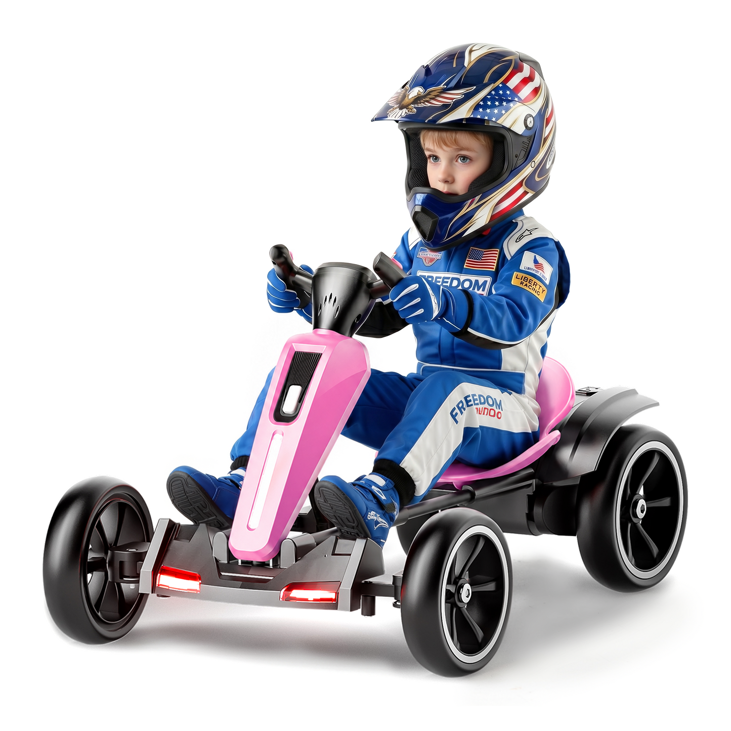 Conchico 12V Kids Ride On Toy Car, Foldable Electric Go Kart for Kids, Go Cart with Adjustable Seat for Toddlers 3-6 Years Old