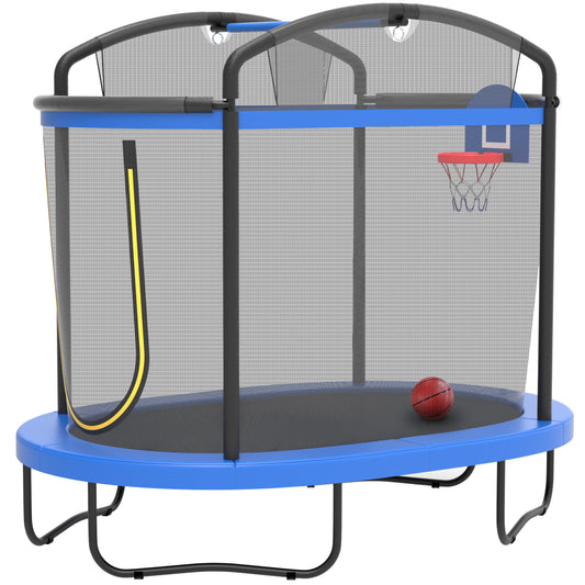 72" Toddler Trampoline with Safety Enclosure Net, Conchico Oval Indoor Kids Trampoline with Gym Bar, Basketball Hoop, Mini Trampoline for Kids, Small Trampoline with Net, Green