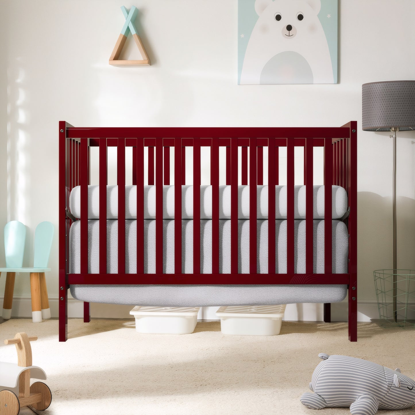 5-In-1 Convertible Crib, New Zealand Pinewood Baby Bed,Baby Crib With 3 Height Adjustment, Non-Toxic Finish, Easy to Assemble