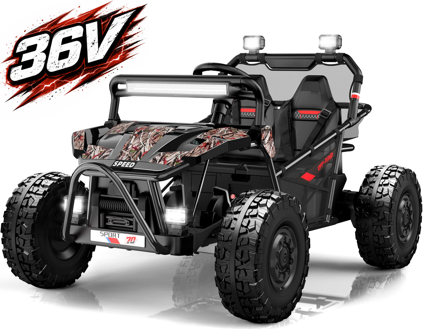 Conchico 36V Kids Ride on Toys, 2 Seater Electric Ride on Car for Big Kids, Battery Powered Riding Toys with Rear Wheel Spring Suspension, Bluetooth and FM Radio, Max Speed 8 MPH, Aged 6+