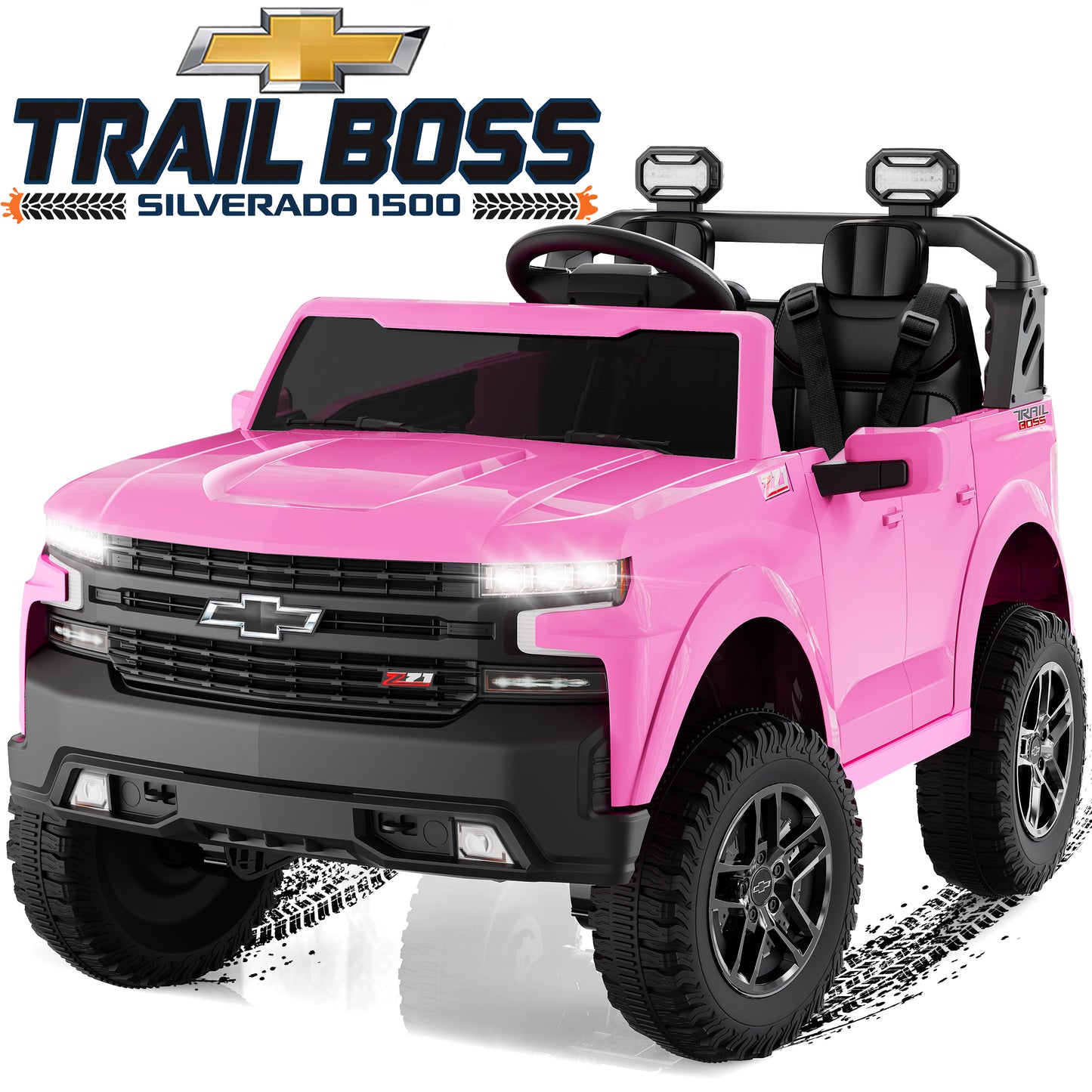 Conchico 24V Ride on Cars 2 Seater, Licensed Chevrolet Silverado Powered Ride on Truck Toys with Remote Control, 4 Wheels Suspension, Electric Car for Kids with Music for Girls Boys 3-8