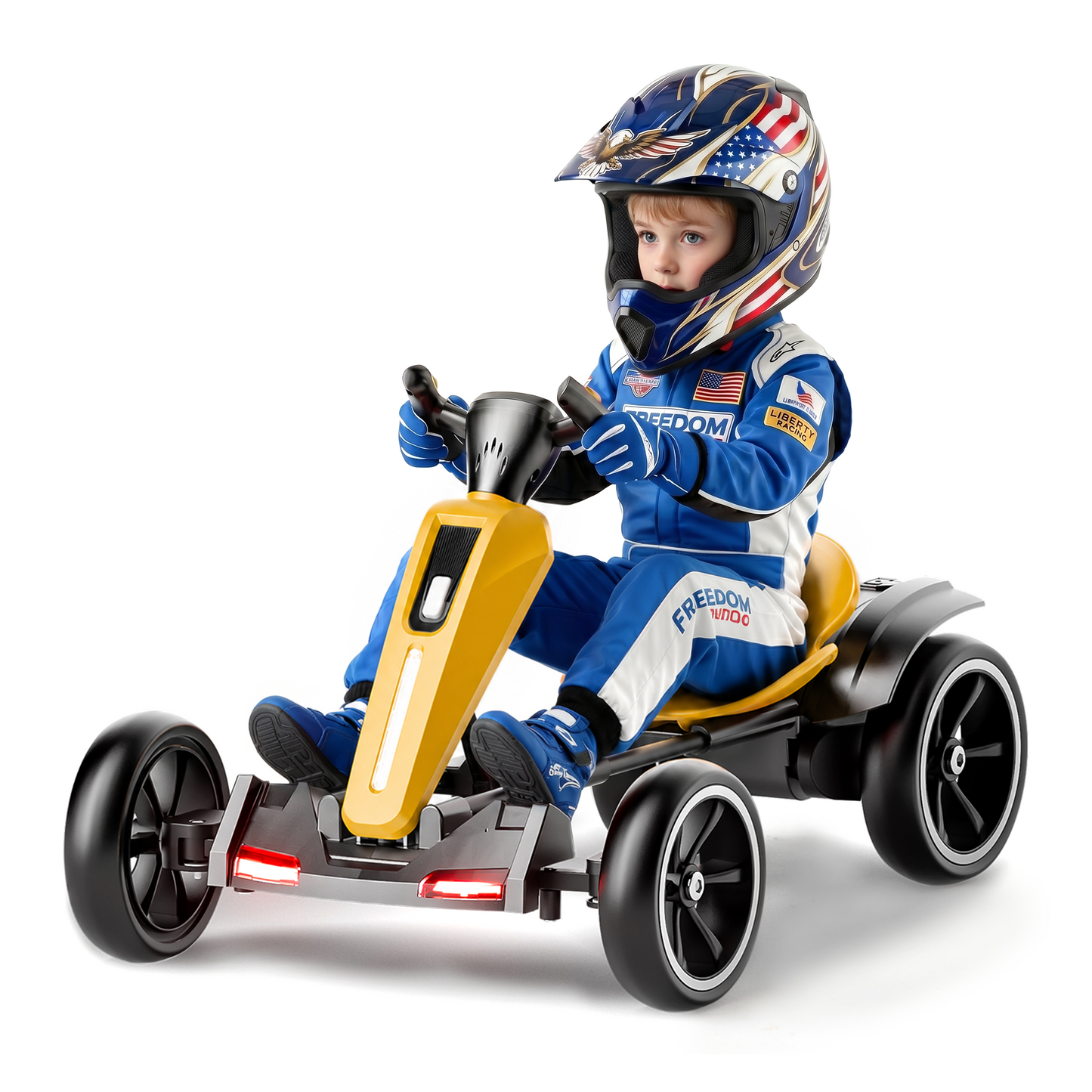 Conchico 12V Kids Ride On Toy Car, Foldable Electric Go Kart for Kids, Go Cart with Adjustable Seat for Toddlers 3-6 Years Old