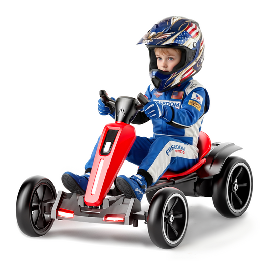 Conchico 12V Electric Pedal Go Kart for Kids, Foldable Go Cart with Adjustable Seat for Kids Aged 3-6 Years Old