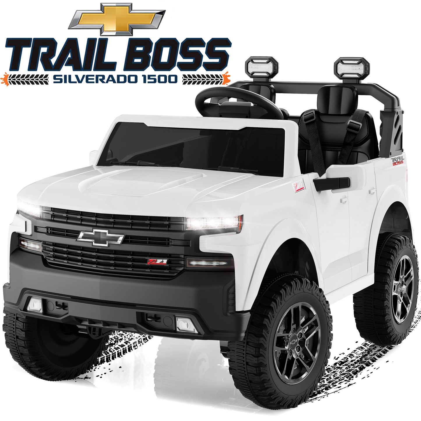 Conchico 24V Ride on Cars 2 Seater, Licensed Chevrolet Silverado Powered Ride on Truck Toys with Remote Control, 4 Wheels Suspension, Electric Car for Kids with Music for Girls Boys 3-8