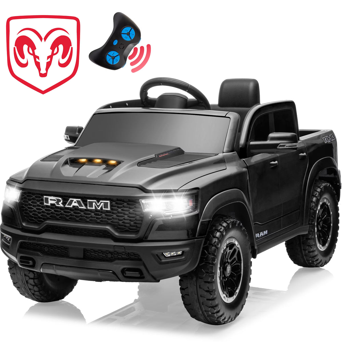 Conchico 12V Ride on Car Toys with Remote Control, Ram 1500 Electric Car for Kids with Bluetooth, USB/MP3 Player, LED Light, Battery Powered Vehicles for Toddler Boys Girls 3-6 Years