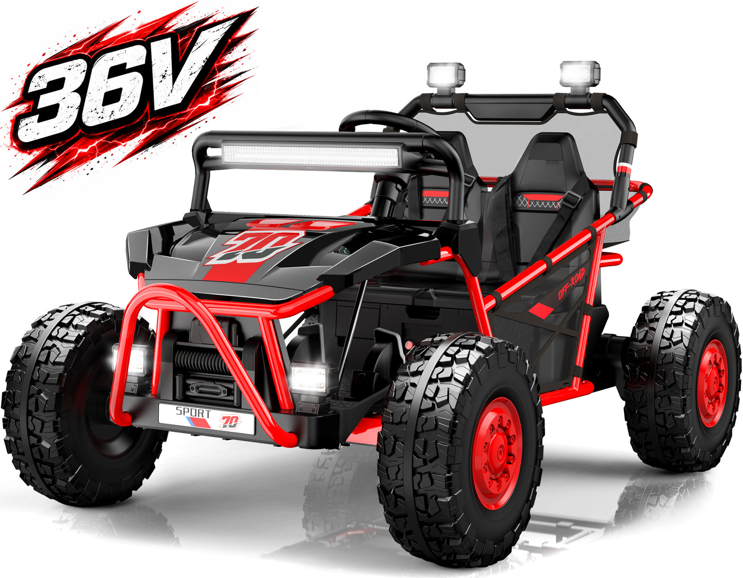 Conchico 36V Kids Ride on Toys, 2 Seater Electric Ride on Car for Big Kids, Battery Powered Riding Toys with Rear Wheel Spring Suspension, Bluetooth and FM Radio, Max Speed 8 MPH, Aged 6+