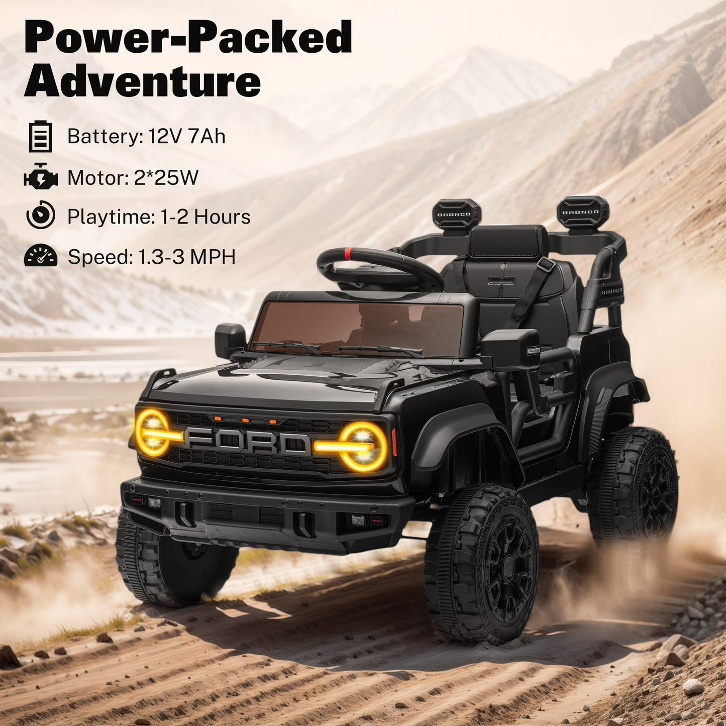 Conchico 12V Licensed Ford Bronco Powered Ride-On Cars with Remote Control, Ride on Toys with Music & Seatbelt, Electric Car for Kids