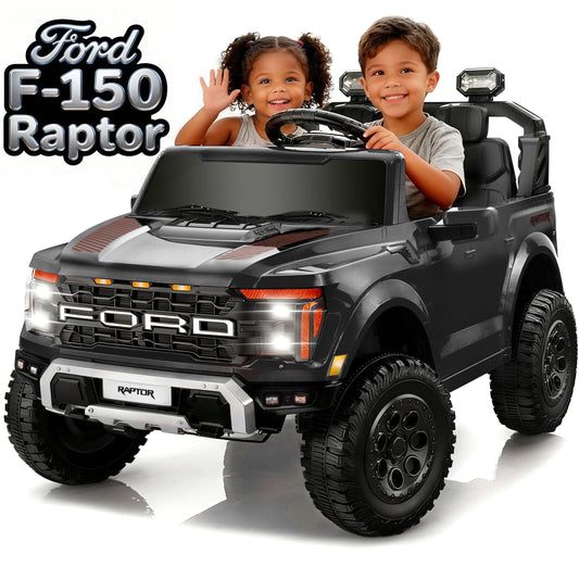 Conchico 24V Licensed Ford F150 Raptor Battery Powered Ride on Truck with Remote Control, 2-Seater and Rear Trunk for Kids Gift,