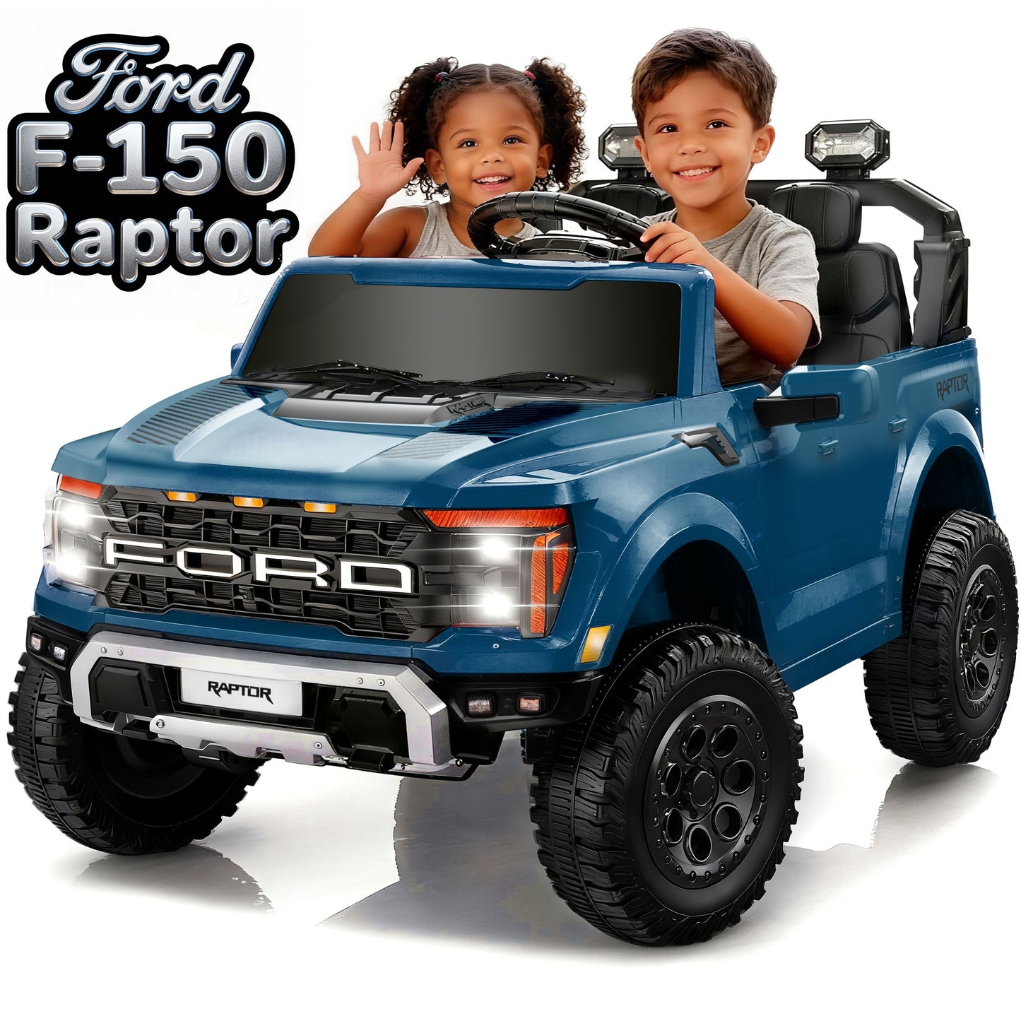 Conchico 24V Licensed Ford F150 Raptor Battery Powered Ride on Truck with Remote Control, 2-Seater and Rear Trunk for Kids Gift,
