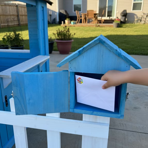Conchico Outdoor Playhouse with Picnic Bench Mailbox Planter for Toddlers Kids 3-8, Blue