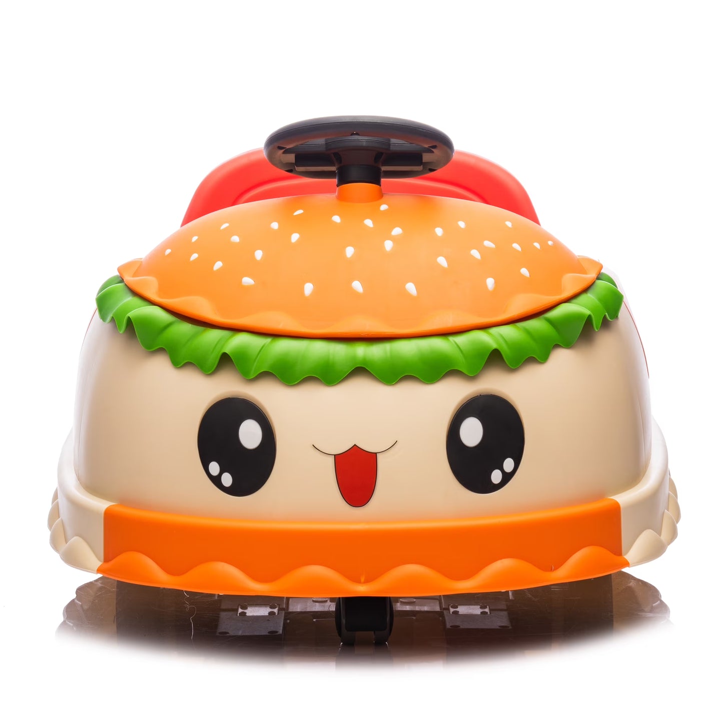 Conchico 12V Ride on Bumper Cars for Kids with Remote Control, Hamburger Design Ride on Toys with 360° Rotation, Anti-Rollover, Bluetooth, Yellow