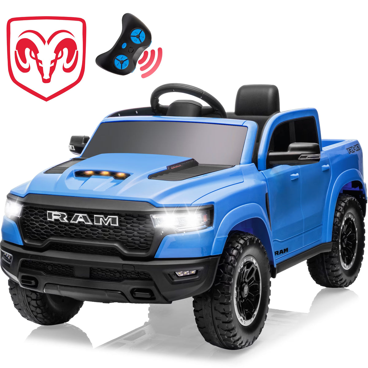 Conchico 12V Ride on Car Toys with Remote Control, Ram 1500 Electric Car for Kids with Bluetooth, USB/MP3 Player, LED Light, Battery Powered Vehicles for Toddler Boys Girls 3-6 Years
