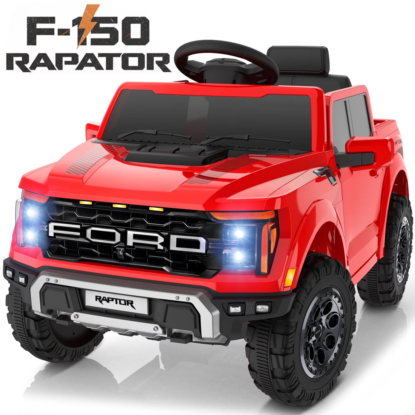 Conchico 12V Licensed Ford F150 Raptor Powered Ride-On Cars Toys with Remote & Durable Wheels for Kids