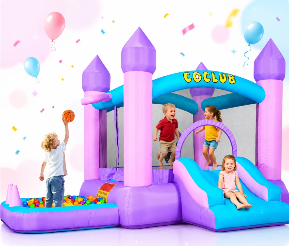 Inflatable Bounce House with Blower for Kids 3-8, 6-IN-1 Toddler Colorful Castle Bouncy House with Slide, Ball Pit for Home Backyard