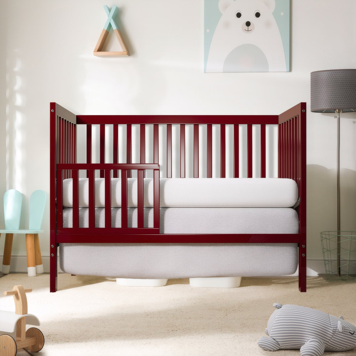 5-In-1 Convertible Crib, New Zealand Pinewood Baby Bed,Baby Crib With 3 Height Adjustment, Non-Toxic Finish, Easy to Assemble