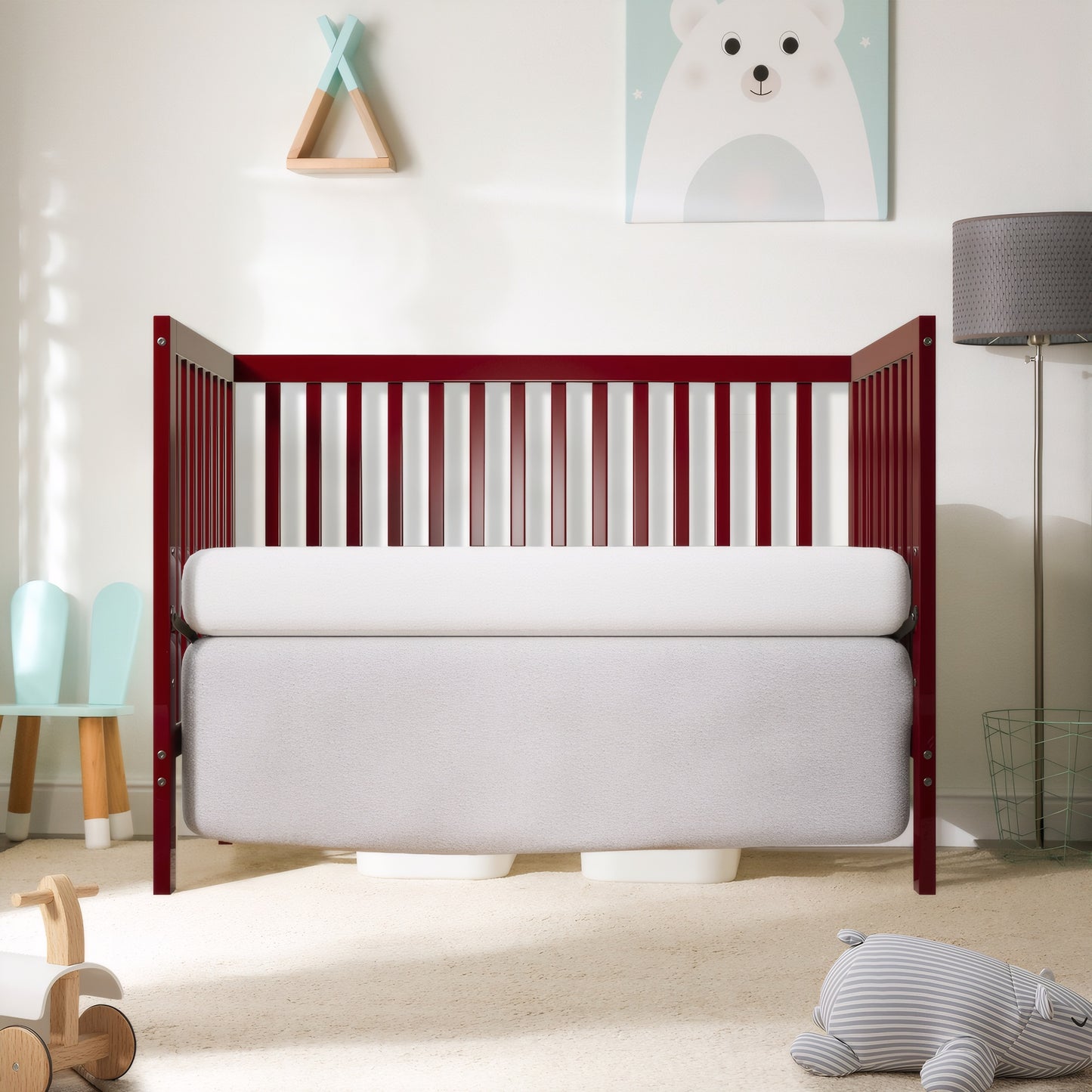 5-In-1 Convertible Crib, New Zealand Pinewood Baby Bed,Baby Crib With 3 Height Adjustment, Non-Toxic Finish, Easy to Assemble