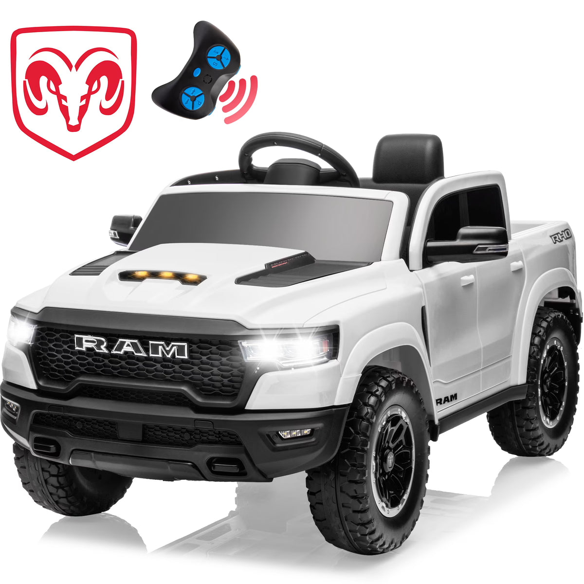 Conchico 12V Ride on Car Toys with Remote Control, Ram 1500 Electric Car for Kids with Bluetooth, USB/MP3 Player, LED Light, Battery Powered Vehicles for Toddler Boys Girls 3-6 Years