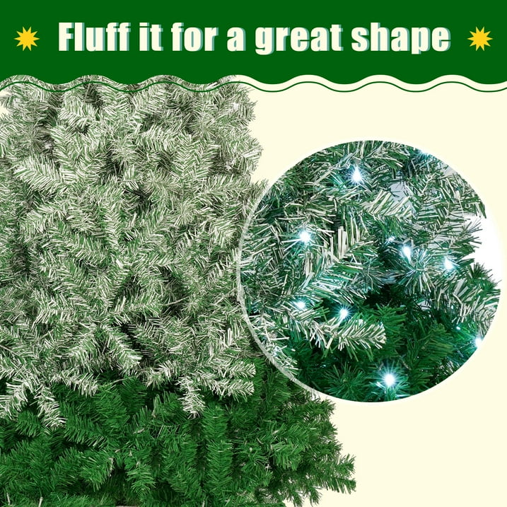 Conchico Pre-lit Artificial Christmas Trees, 7.6FT Lighted Green Xmas Tree W/ Lights, DIY Decor Trees with Remote Control for 8 Llight Modes, Indoor Home Room Shop Holiday Decor, 1200 Tips