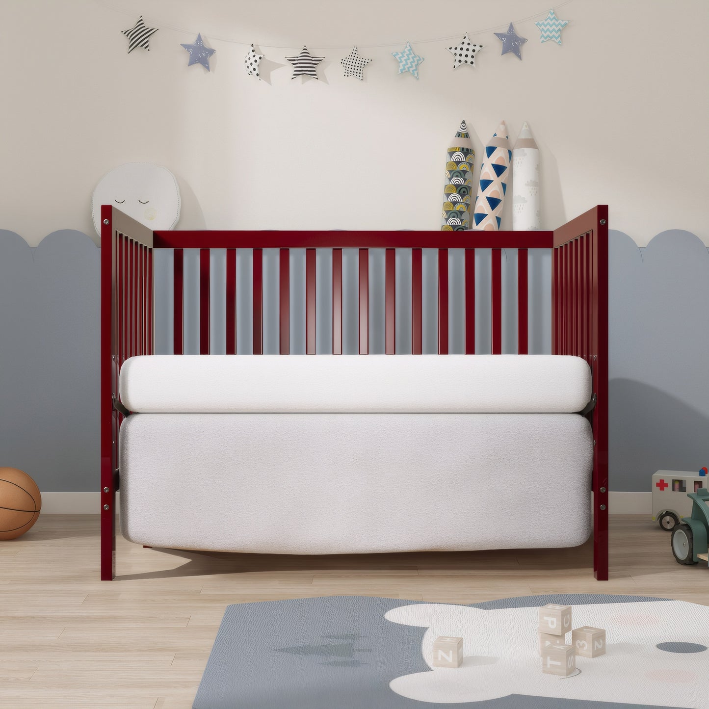 5-In-1 Convertible Crib, New Zealand Pinewood Baby Bed,Baby Crib With 3 Height Adjustment, Non-Toxic Finish, Easy to Assemble