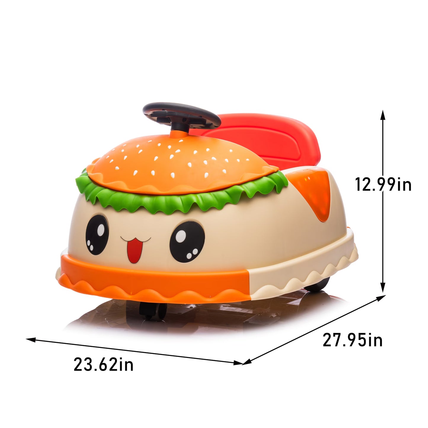 Conchico 12V Ride on Bumper Cars for Kids with Remote Control, Hamburger Design Ride on Toys with 360° Rotation, Anti-Rollover, Bluetooth, Yellow
