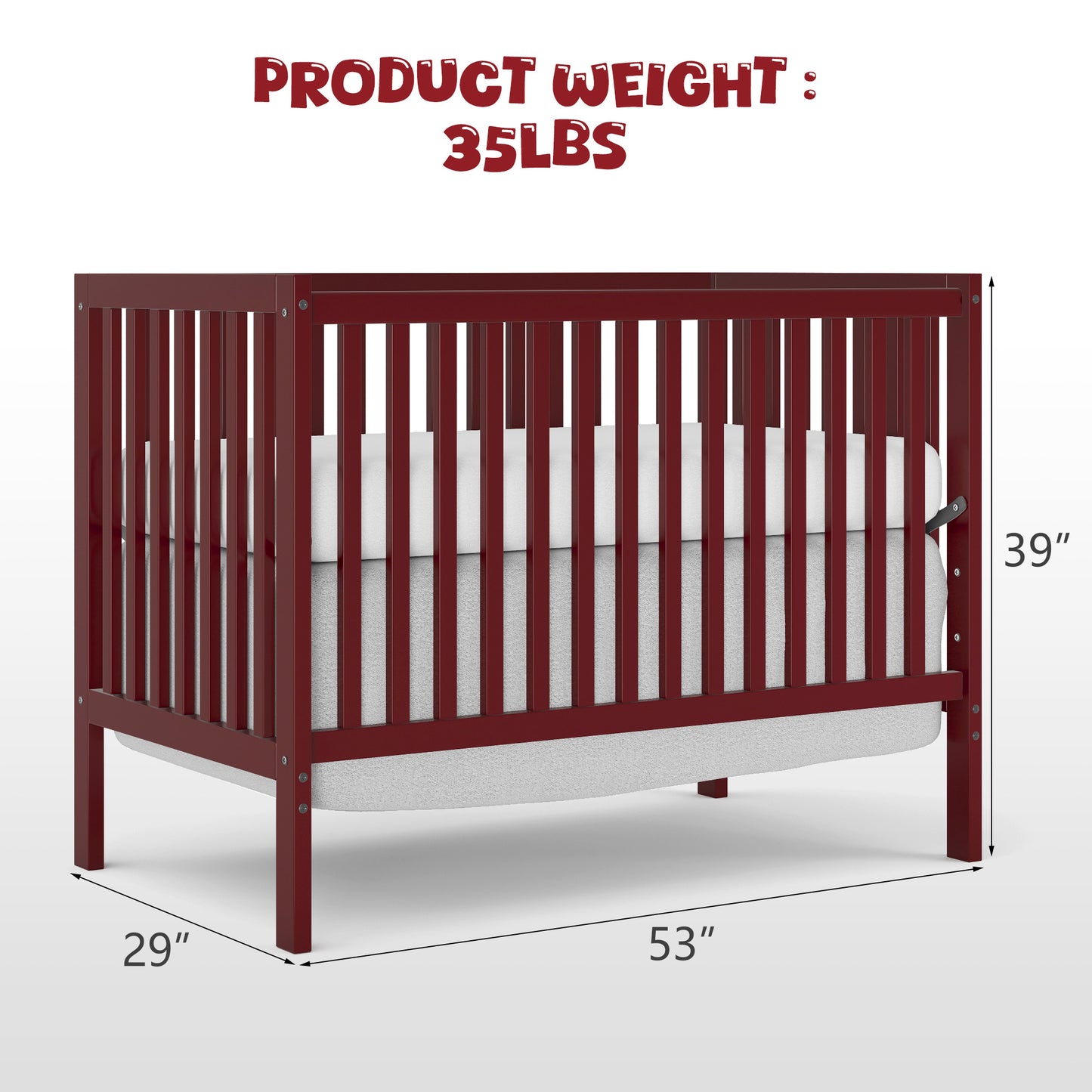 5-In-1 Convertible Crib, New Zealand Pinewood Baby Bed,Baby Crib With 3 Height Adjustment, Non-Toxic Finish, Easy to Assemble