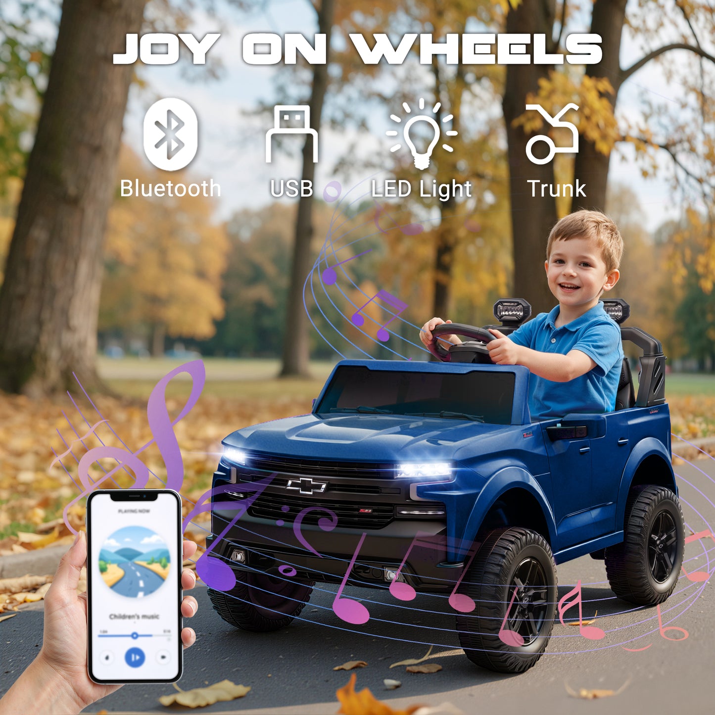 Conchico 24V Ride on Cars 2 Seater, Licensed Chevrolet Silverado Powered Ride on Truck Toys with Remote Control, 4 Wheels Suspension, Electric Car for Kids with Music for Girls Boys 3-8
