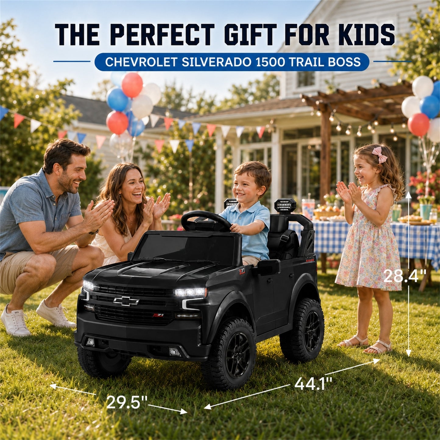Conchico Licensed Chevrolet Silverado 24V Kids Ride On Truck, Chevy 2 Seater Battery Powered Ride On Car with Parent Remote Control, Music, Durable Wheels, Black